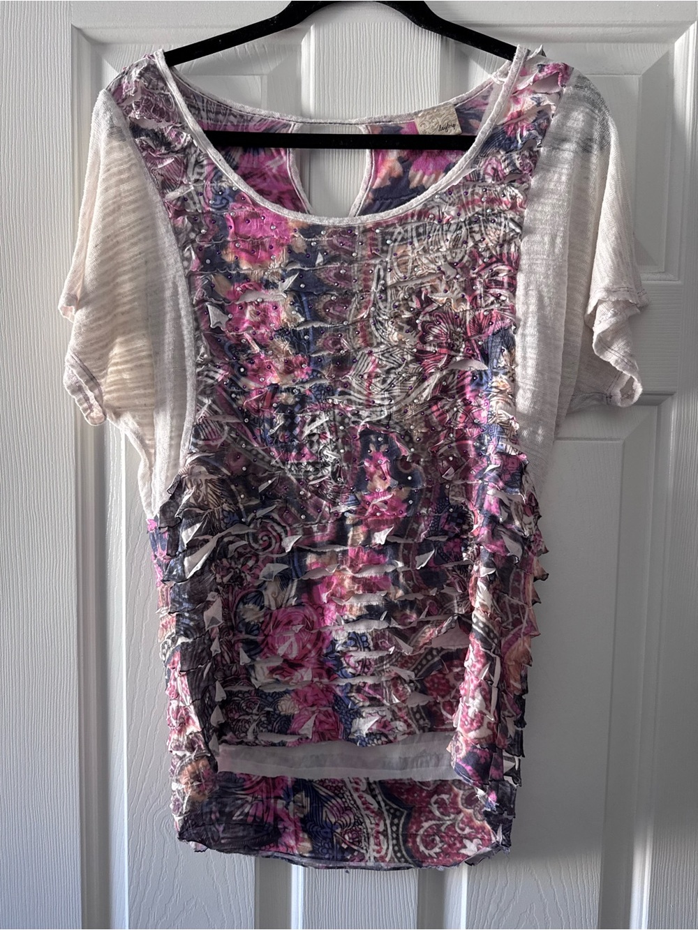 Daytrip Buckle Women's M Layered Blouse Y2K Rhinestones Grunge Fairy